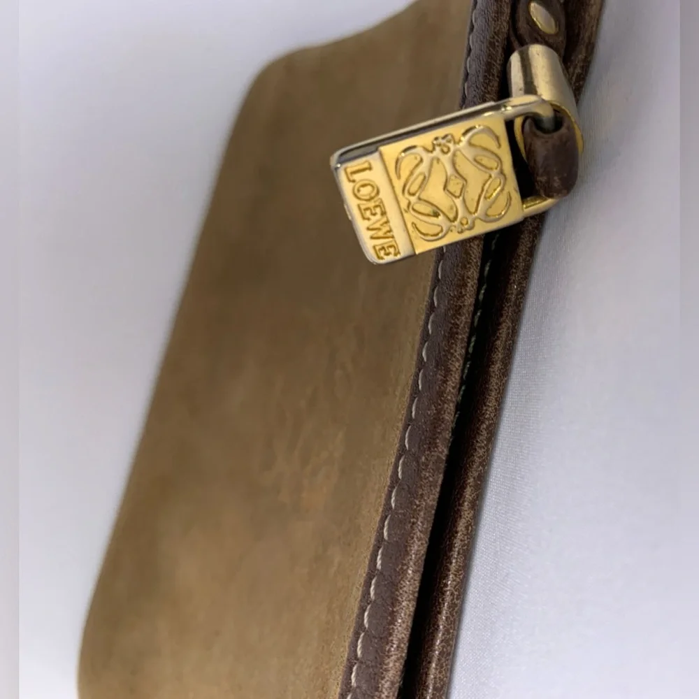 Loewe Tan Camel Suede Zip Pouch